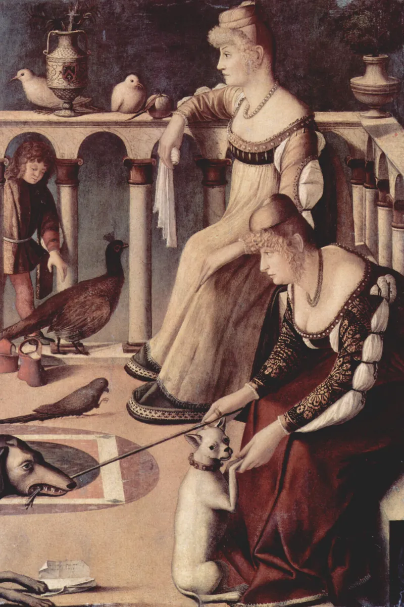 Two Venetian Ladies by Vittore Carpaccio, c. 1490, showing women in elaborate dress with chopines visible