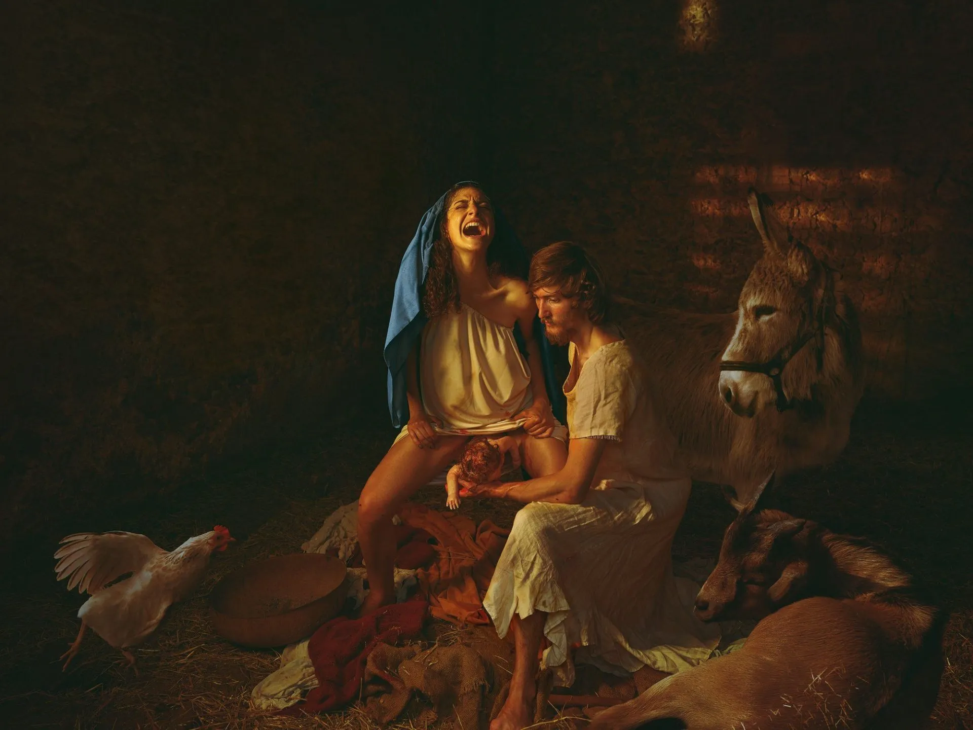 British photographer Natalie Lennard’s rendition of Mary’s labour (The Creation of Man: Copyright © Natalie Lennard / Miss Aniela Ltd 2017).