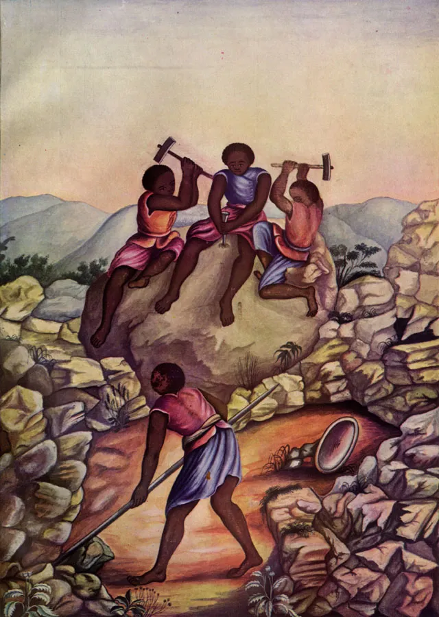 Illustration of slaves in diamond mines.