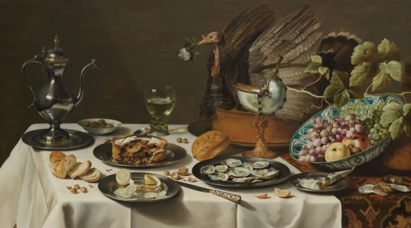 Still Life with a Turkey Pie - Pieter Claesz (1627) (Wikimedia Commons)