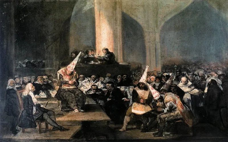 Francisco Goya, 'The Inquisition Tribunal' (c.1812–1819), depicting an accused heretic before the Spanish Inquisition.