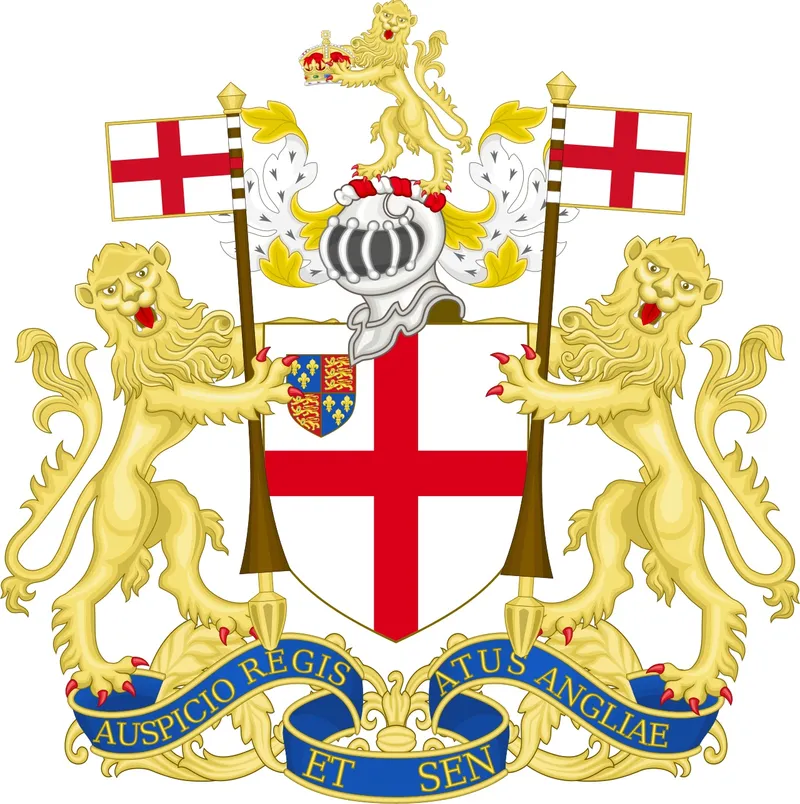 The coat of arms of the East India Company, representing the European colonial institutions whose categories Dipesh Chakrabarty argues have shaped historical methods.