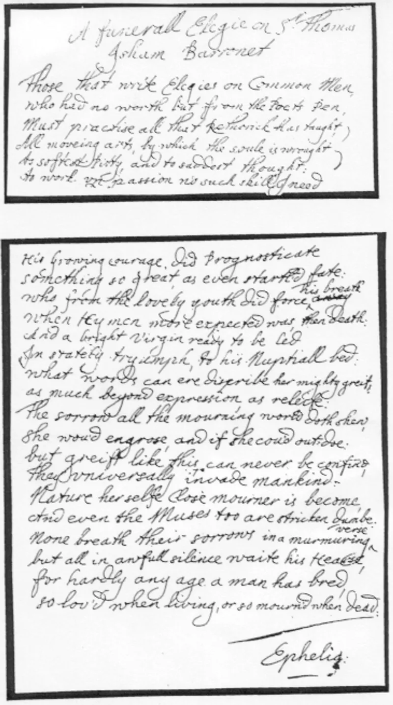 Excerpts from funeral elegy manuscript