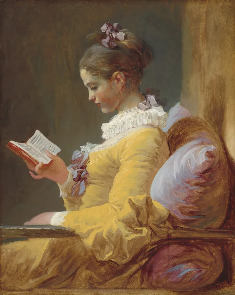 Jean-Honoré Fragonard, 'A Young Girl Reading' (c.1769), National Gallery of Art, representing the intimate encounter between reader and text that Chartier emphasised.