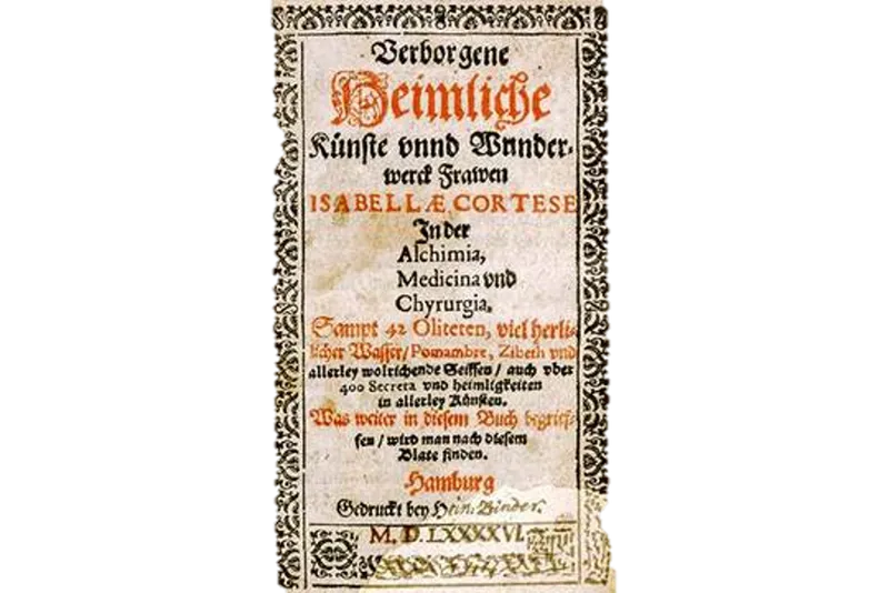 Cover of the German edition of Isabella Cortese's alchemical work, highlighting its widespread influence.
