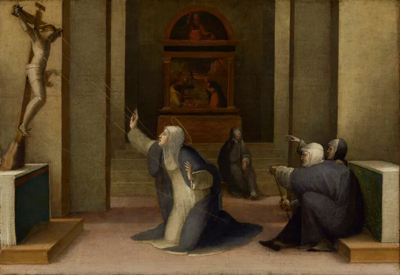 Saint Catherine of Siena Receiving the Stigmata, by Domenico Beccafumi (1513-1515) (Public Domain)