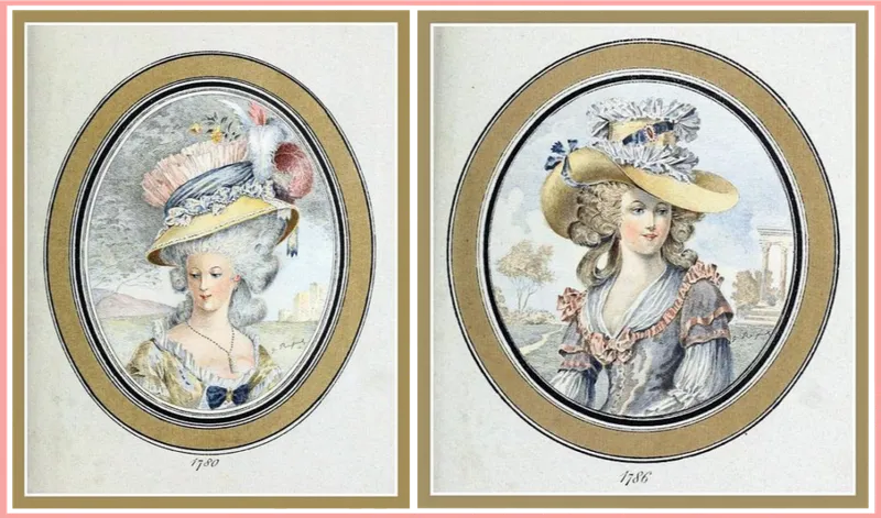Fashion plates from the 1780s displaying the elaborate millinery styles of the period. (Image credit: Wikimedia Commons)