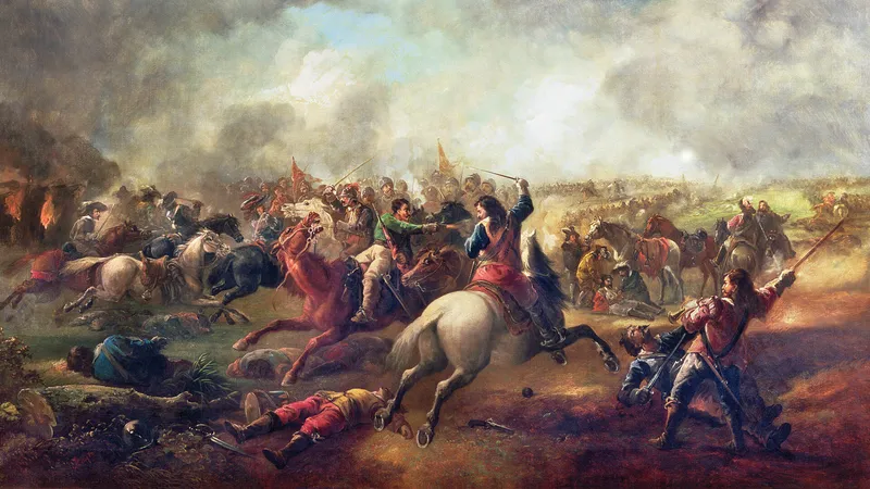 The Battle of Marston Moor, 2 July 1644, oil painting by John Barker.