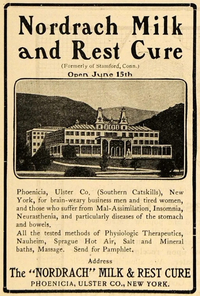 Nordrach Milk and Rest Cure advertisement – A sanatorium promoting the ‘rest cure’ for nervous conditions. (Image credit: Public domain)