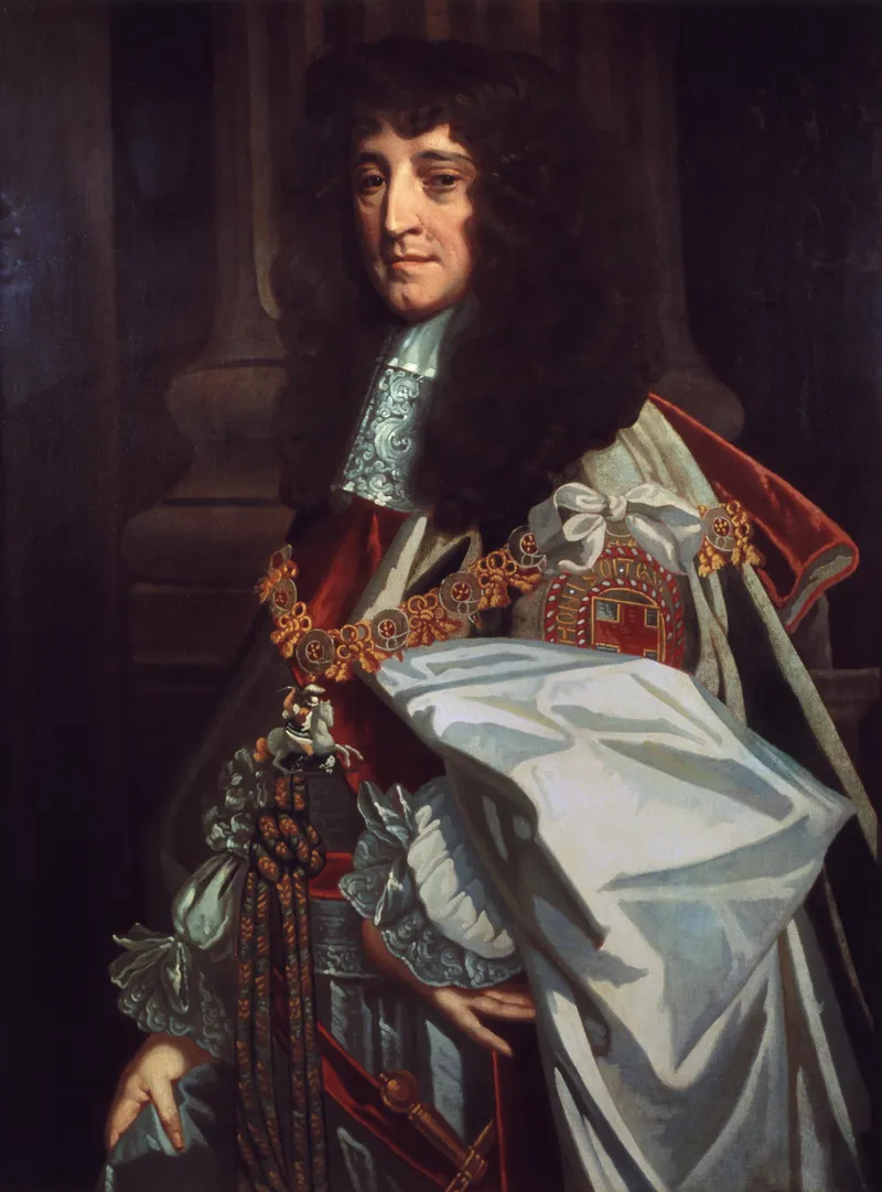 Portrait of Prince Rupert in later life, wearing Garter robes, studio of Peter Lely, c.1670.