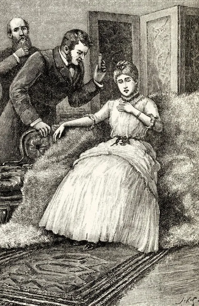 Victorian doctor, 1890 – A depiction of a doctor examining a female patient, reflecting medical attitudes of the era. (Image credit: Public domain)