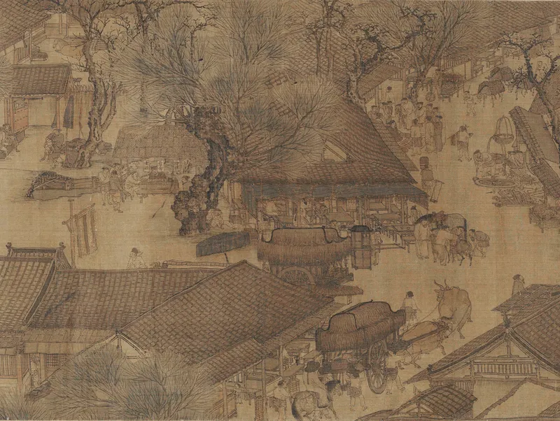 Detail from Along the River During the Qingming Festival by Zhang Zeduan, showing market stalls in Song dynasty China