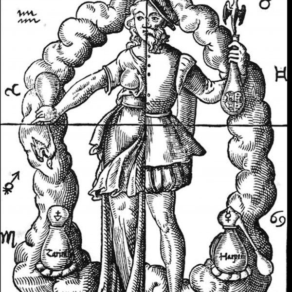 The four humours and their corresponding elements and zodiacal signs. Woodcut in Quinta Essentia by Leonhart Thurneysser (1574). Credit: Wikimedia Commons.