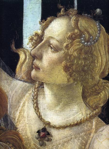 One of the most depicted women of the Renaissance. Caterina Sforza in a detail of Primavera, by Sandro Botticelli (1498). Credit: Galleria degli Uffizi, Florence.