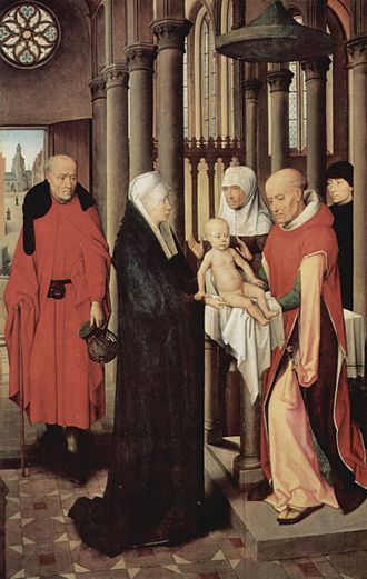 Presentation in the Temple, by Hans Memling (c. 1470). This episode is at the origin of the churching ritual.