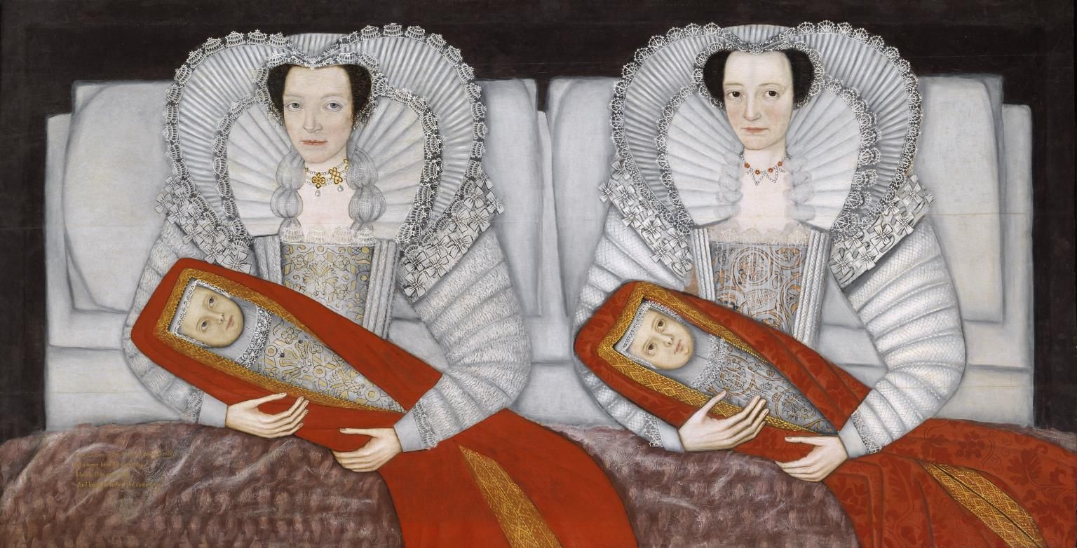 Richly Swaddled babies in The Cholmondeley Ladies (c.1600–10), by an unknown artist. Credit: Tate