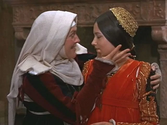The Nurse (Pat Heywood) and Juliet (Olivia Hussey) in Franco Zeffirelli’s Romeo and Juliet (1968). (Source: Shakespeare Wiki)