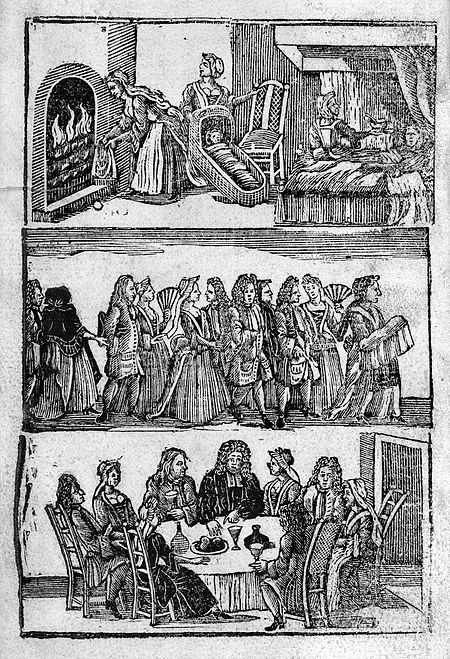 Domestic scenes in Jane Sharp’s The Compleat Midwife’s Companion (1724). (Wellcome Images)