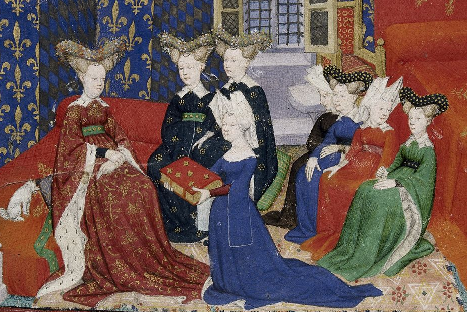 Christine de Pizan presenting her book to queen Isabeau of Bavaria in a miniature from Pizan’s The Book of the Queen. (Wikimedia Commons)