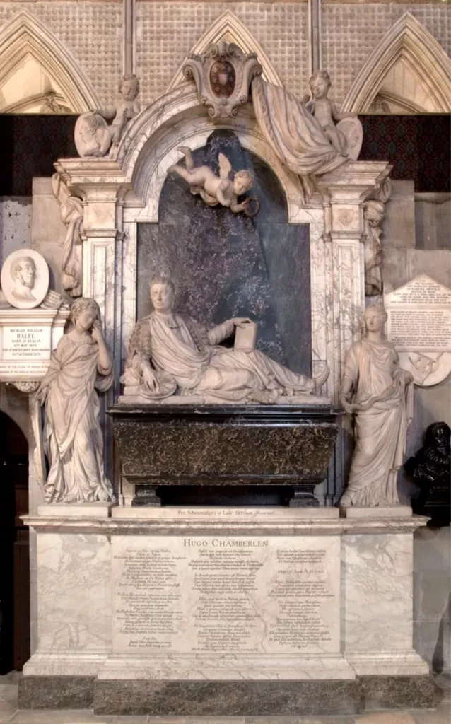Hugh Chamberlen's monument in Westminster Abbey. (Credit: Westminster Abbey)