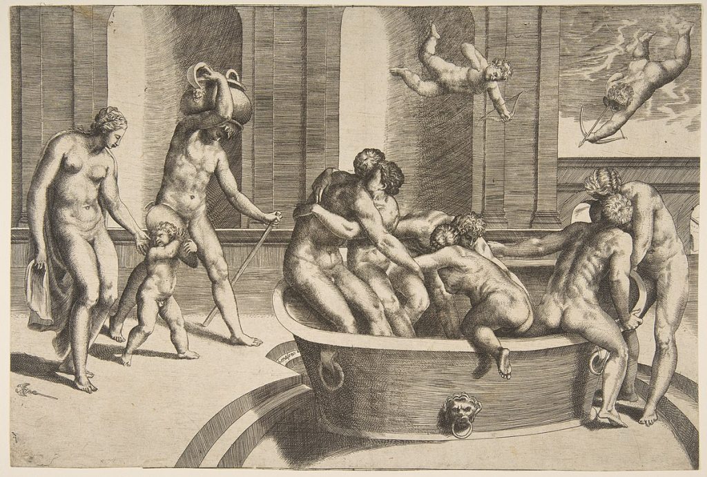 16th-century engraving of people bathing, by Giulio Bonasone. (Credit: Met Museum)