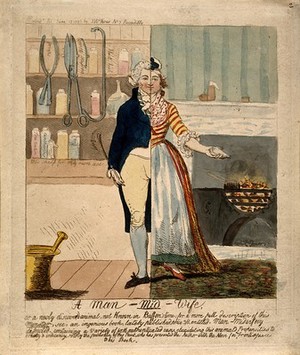 A satyrical depiction of a man-midwife (late 18th century). (Wellcome Images)