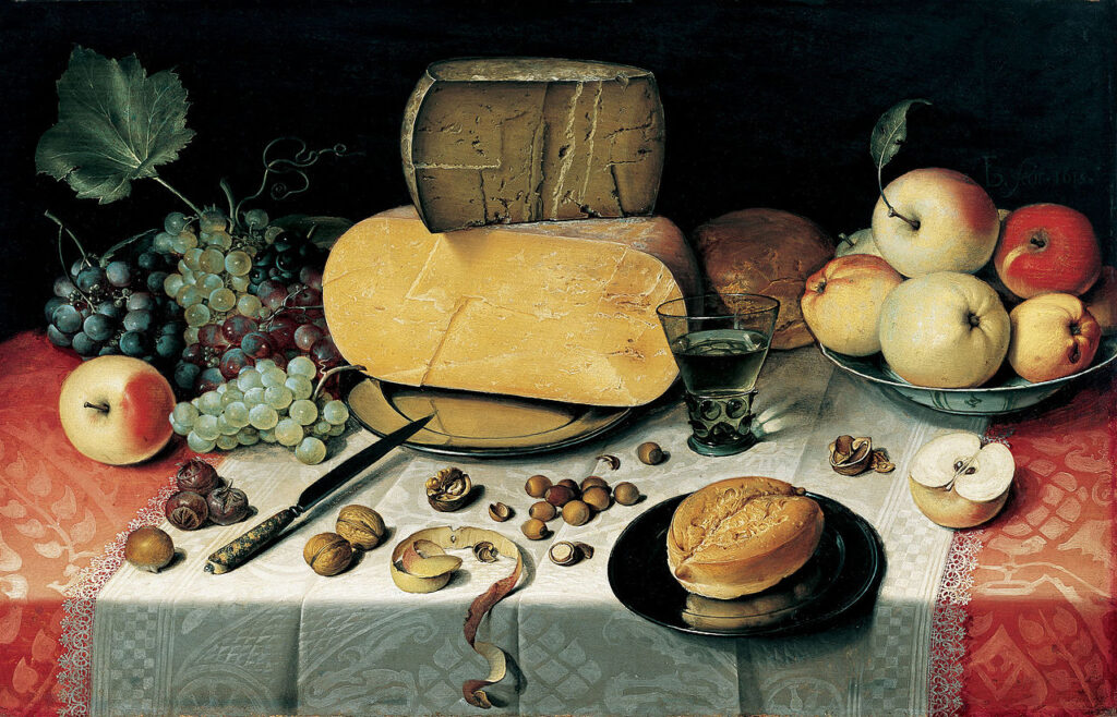 Still Life with Fruit, Nuts and Cheese (1613) by Floris van Dyck (Wikimedia Commons)