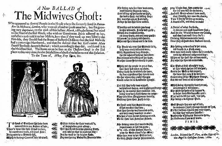Broadside ballad “A New Ballad of the Midwives Ghost,” London, 1680