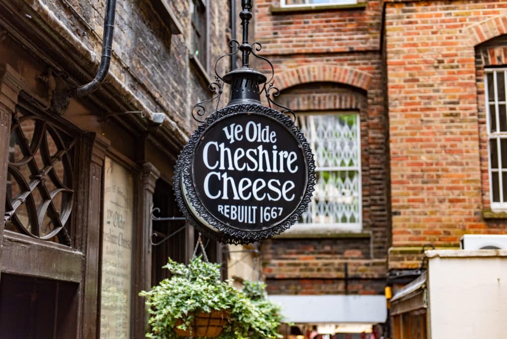Exterior sign of Ye Olde Cheshire Cheese on Fleet Street, a seventeenth-century pub associated with the ballad’s story. (Image credit: Ye Olde Cheshire Cheese)